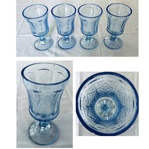 Vintage Indiana Glass Goblets Blue Recollection Madrid Set of 4